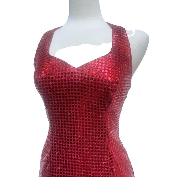 VTG 90s Y2K Roberta Red Sequins Mini Dress Sz 3/4 Sweetheart Neck Bodycon Glam - Picture 2 of 10